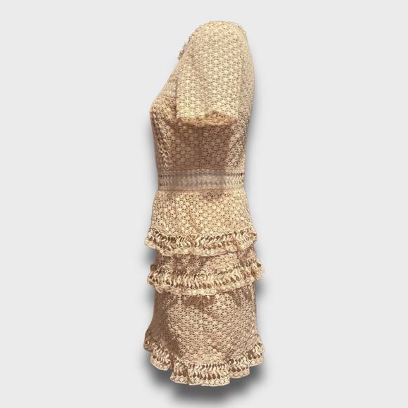 AQUA BODYCON KNIT YOLK LACE EYELET TIER MINI DRESS MEDIUM BLUSH PINK - Picture 5 of 14